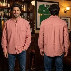 Chaps Red Button Up Long Sleeve Lightweight Linen Collared Shirt Men's XL 46-48